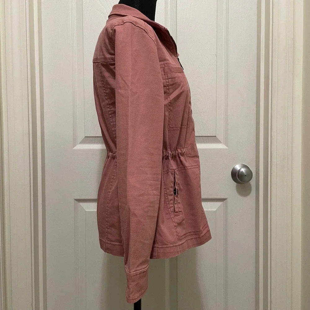 Old Navy Canvas Utility Jacket Pink Mauve Full Zip Drawstring‎ Waist Cinched XS